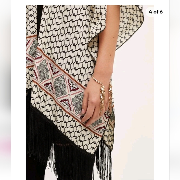 Anthropolgie Roffe Accessories~Bonita Neutral Fringe Oversized Kimono/Cover Up - Picture 12 of 15